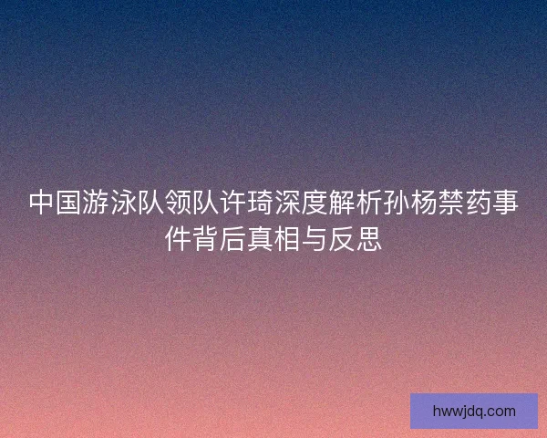 中国游泳队领队许琦深度解析孙杨禁药事件背后真相与反思